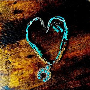 Turquoise Beaded Naja Necklace and Turquoise Rock Earrings Set